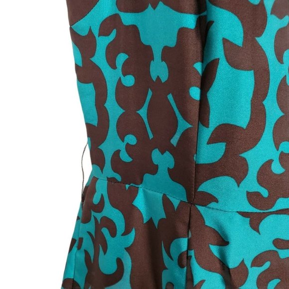 Vintage Donna Morgan Turquoise Brown Silk Sheath - Picture 9 of 12
